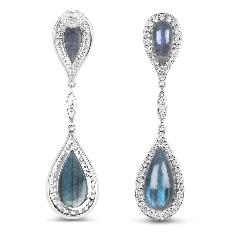 25.33 Carat Genuine Labradorite and White Topaz .925 Sterling Silver Earrings