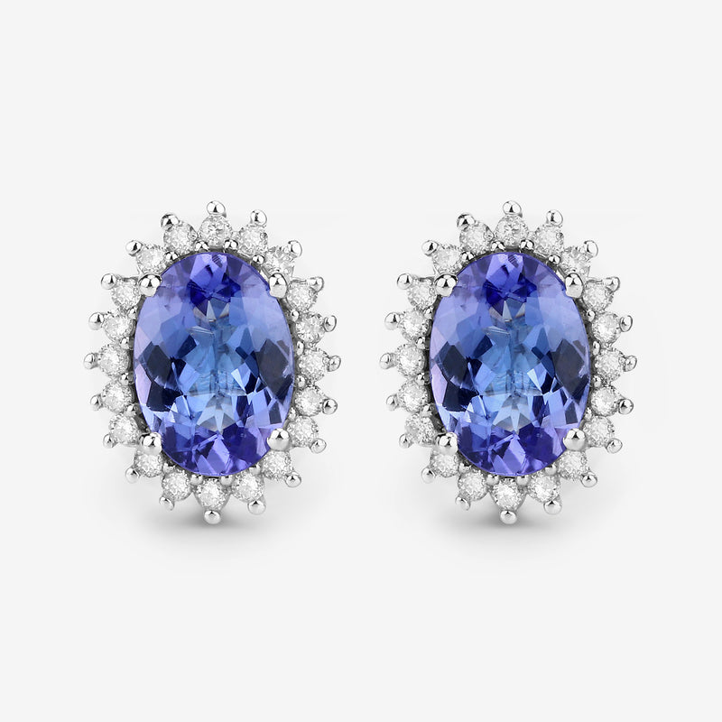 1.71 Carat Genuine Tanzanite and White Diamond 14K White Gold Earrings