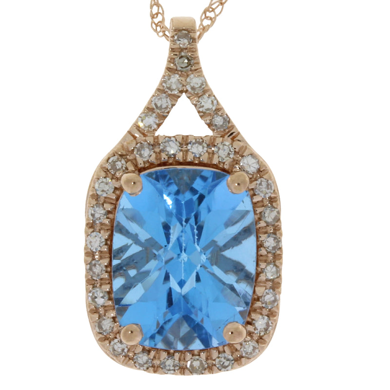 1.88ct Blue Topaz Diamond Pendant 14KT Rose Gold