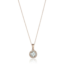 10K Rose Gold With Aquamarine , Diamond Pendant