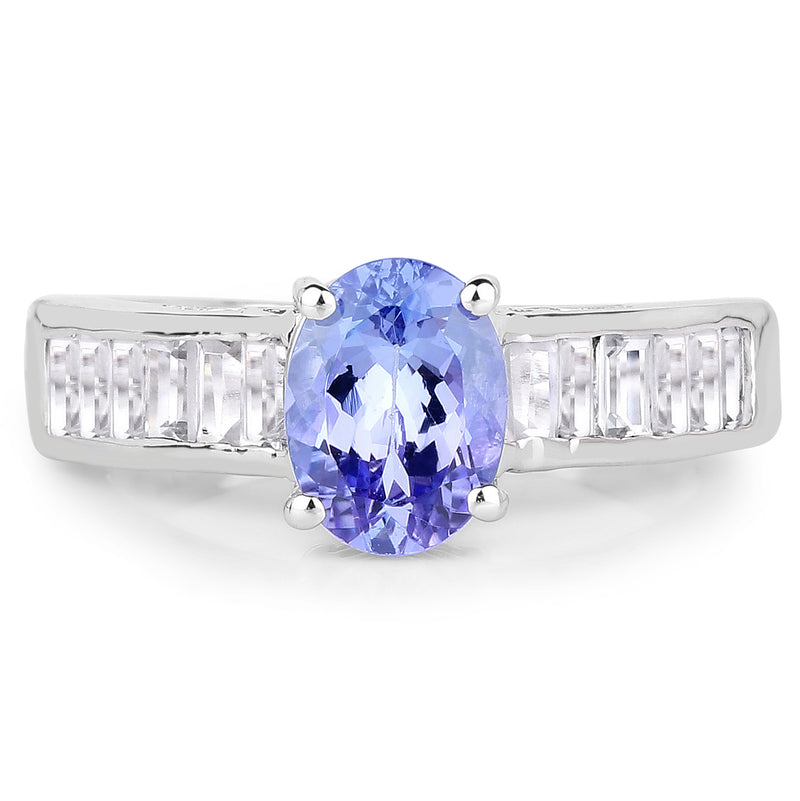 2.13 Carat Genuine Tanzanite & White Topaz .925 Sterling Silver Ring