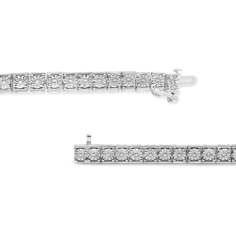 .925 Sterling Silver 1/10 Cttw Miracle Set Diamond and Beaded Tennis Link Bracelet (I-J Color, I2-I3 Clarity) - 7.25" Inches