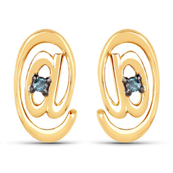 18K Yellow Gold Plated 0.02 Carat Genuine Blue Diamond .925 Sterling Silver Earrings