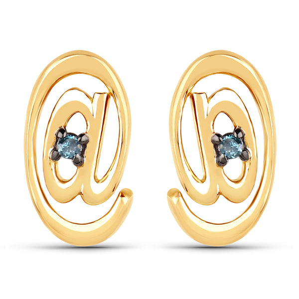 18K Yellow Gold Plated 0.02 Carat Genuine Blue Diamond .925 Sterling Silver Earrings