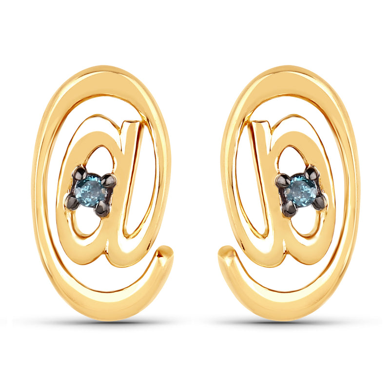 18K Yellow Gold Plated 0.02 Carat Genuine Blue Diamond .925 Sterling Silver Earrings