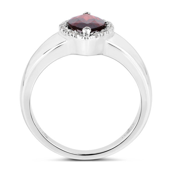 2.06 Carat Genuine  Garnet and White Topaz .925 Sterling Silver Ring