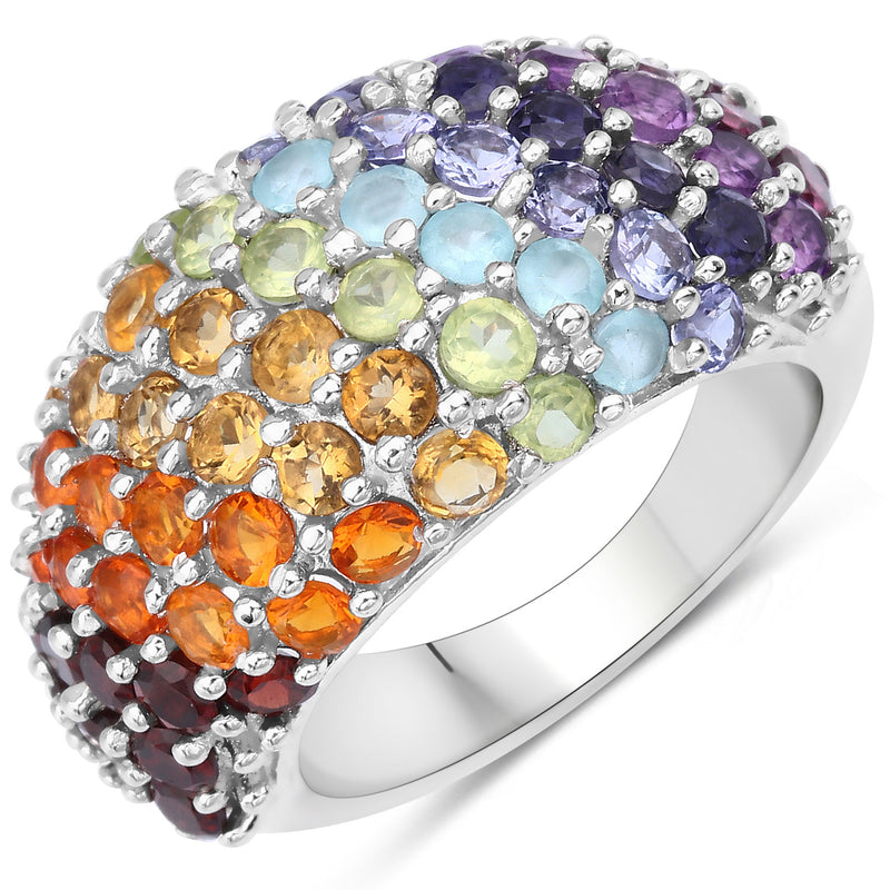 4.16 Carat Genuine Multi Stones .925 Sterling Silver Ring