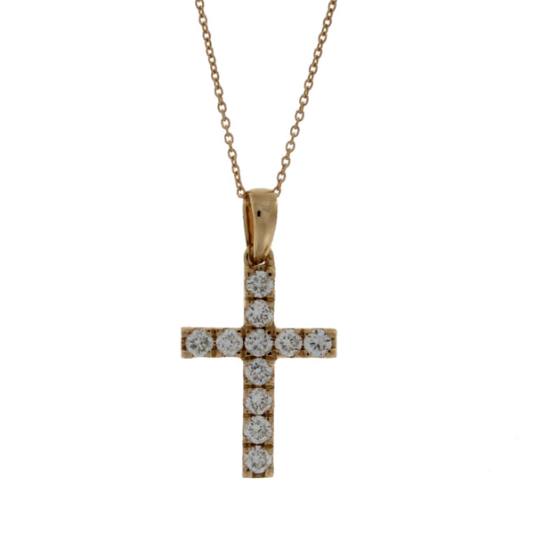 .35ct Diamond Cross Religious Pendant 14KT Rose Gold