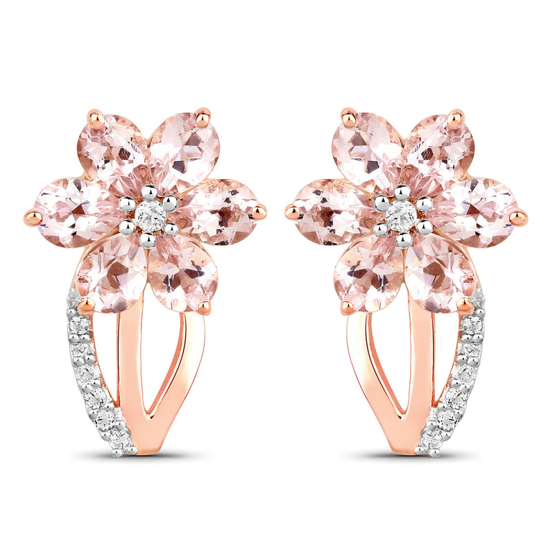 1.66 Carat Genuine Morganite and White Topaz .925 Sterling Silver Earrings