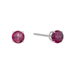 925 Sterling Silver Women  Stud Earring Rhodolite Garnet Round
