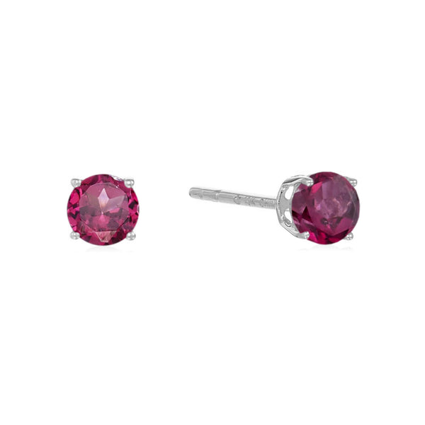 925 Sterling Silver Women  Stud Earring Rhodolite Garnet Round