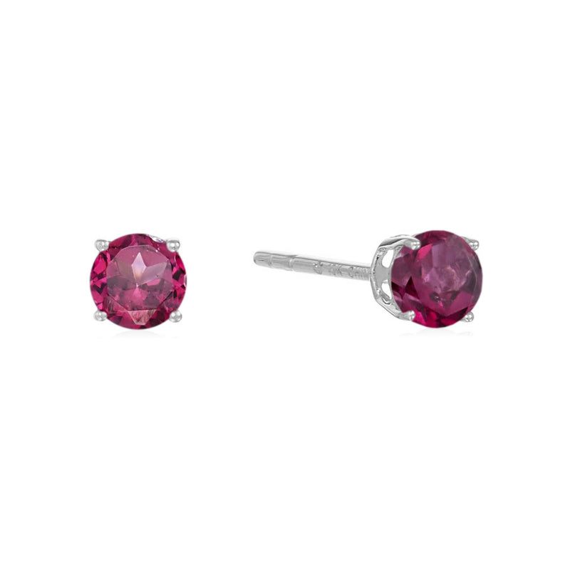 925 Sterling Silver Women  Stud Earring Rhodolite Garnet Round