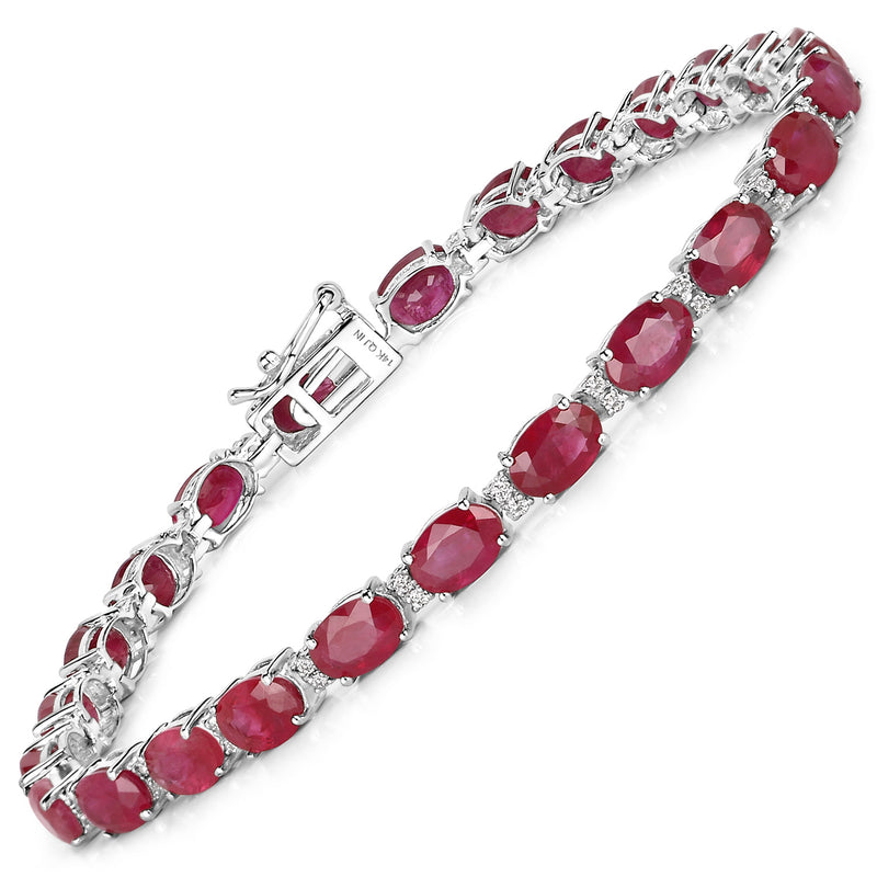 12.78 Carat Genuine Ruby and White Diamond 14K White Gold Bracelet