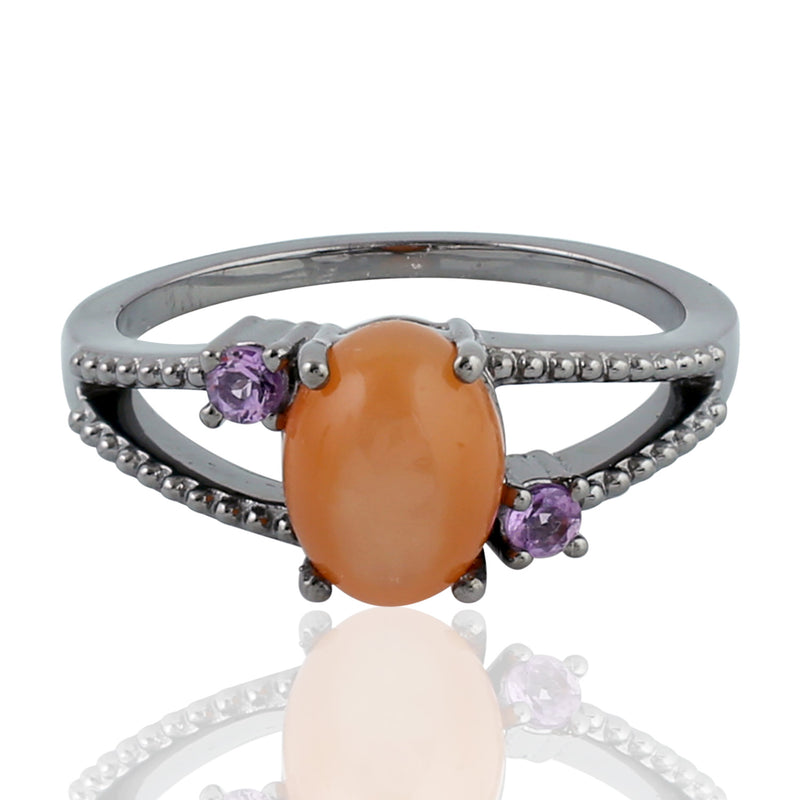 2.39 Natural Amethyst Cocktail Ring 925 Sterling Silver Moonstone Jewelry