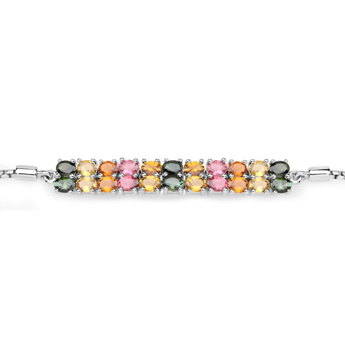 3.74 Carat Genuine Multi Tourmaline .925 Sterling Silver Bracelet