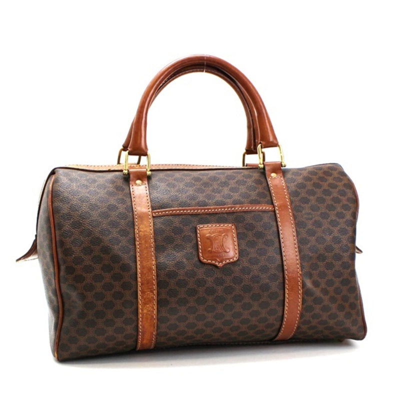 Celine Macadam Pattern Handbag Mini Boston Bag Old PVC x Leather Dark Brown CELINE Ladies Men's Available