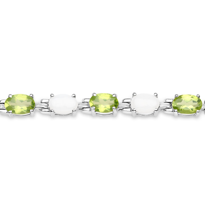 7.92 Carat Genuine Peridot and Opal .925 Sterling Silver Bracelet