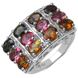 3.72 Carat Genuine Multi Tourmaline .925 Sterling Silver Ring