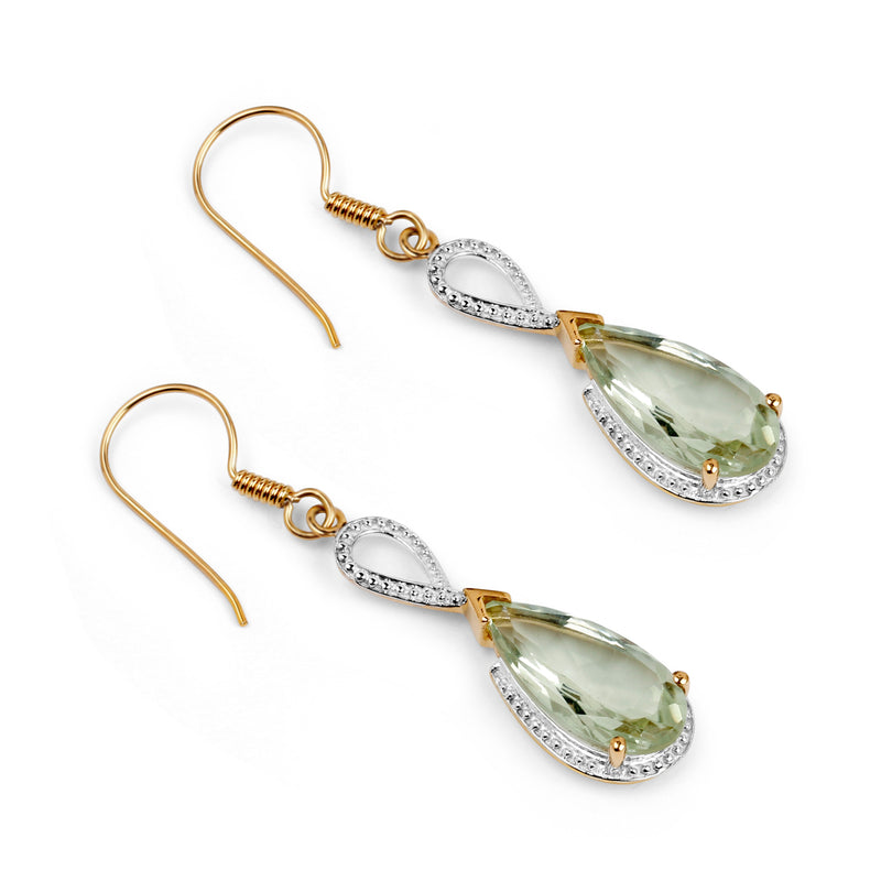 14K Yellow Gold Plated 10.10 Carat Genuine Green Amethyst .925 Sterling Silver Earrings