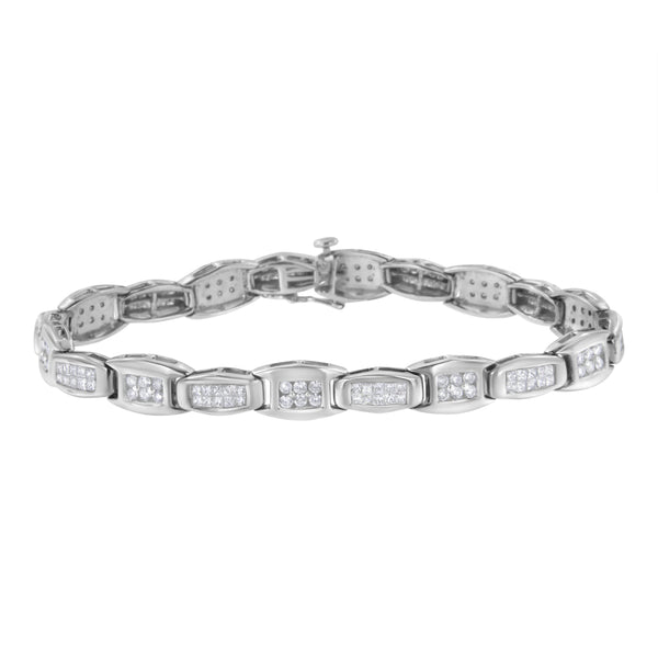 14K White Gold 2-1/2 Cttw Round-Brilliant & Baguette Cut Diamond 7" Alternating Flared Links Tennis Bracelet (H-I Color, SI1-SI2 Clarity)