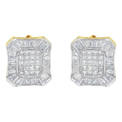 14K Yellow Gold 1ct TDW Composite Set- Diamond Art-Deco Stud Earrings (H-I I1-I2)