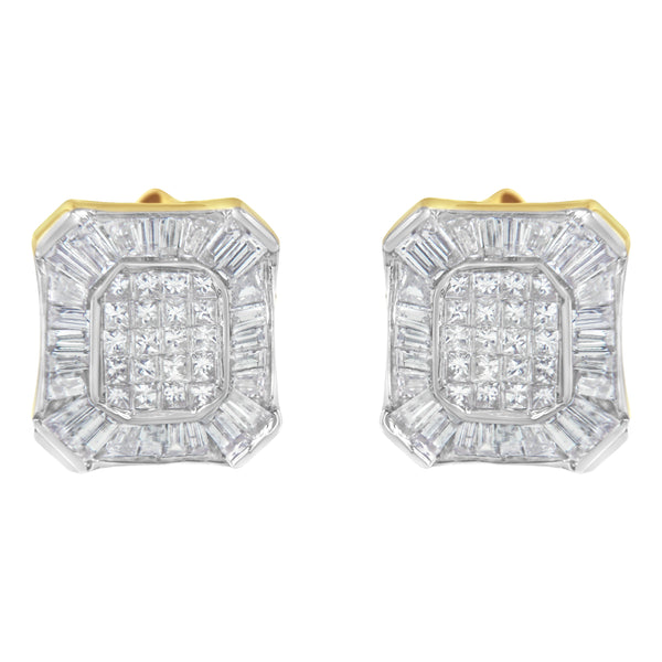 14K Yellow Gold 1ct TDW Composite Set- Diamond Art-Deco Stud Earrings (H-I I1-I2)