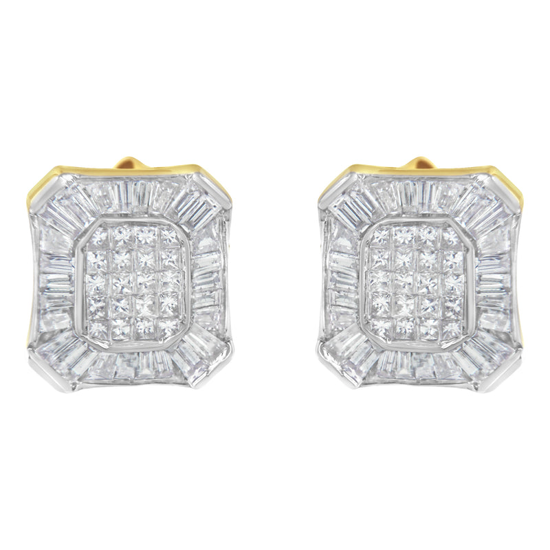 14K Yellow Gold 1ct TDW Composite Set- Diamond Art-Deco Stud Earrings (H-I I1-I2)