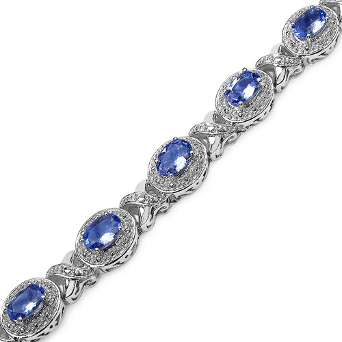 5.72 Carat Genuine Tanzanite Sterling Silver Bracelet