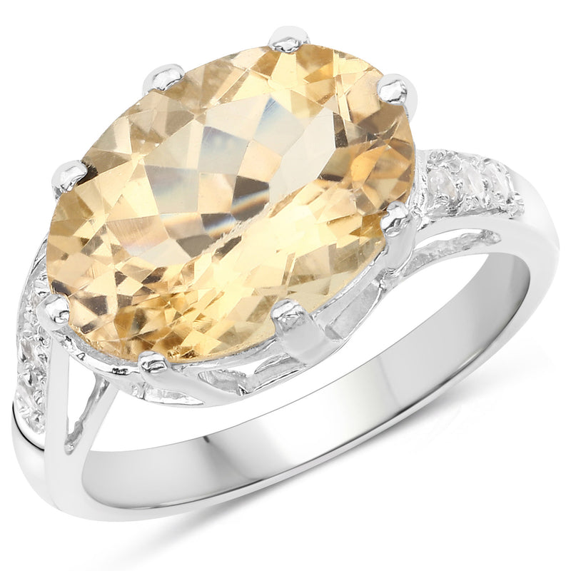 4.63 Carat Genuine Citrine and White Topaz .925 Sterling Silver Ring