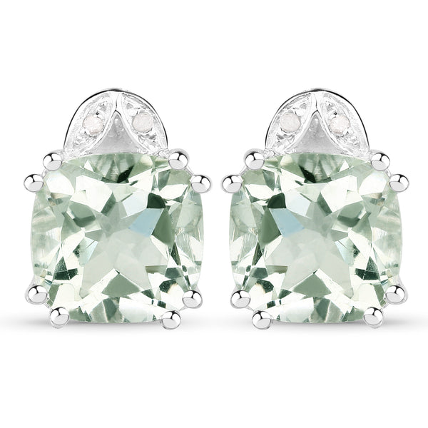 7.02 Carat Genuine Green Amethyst & White Diamond .925 Sterling Silver Earrings