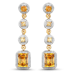 14K Yellow Gold Plated 2.40 Carat Genuine Citrine .925 Sterling Silver Earrings