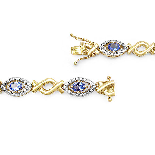 14K Yellow Gold Plated 3.08 Carat Genuine Tanzanite .925 Sterling Silver Bracelet