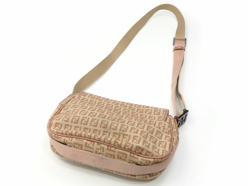 Fendi Shoulder Bag Zucchino Ladies Beige Pink Canvas Leather 2288-8BR320