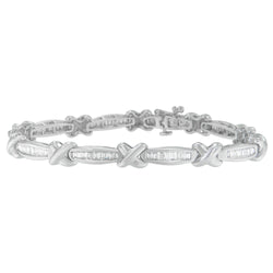 14K White Gold Baguette-Cut Diamond X-Link Bracelet (2.00 cttw, H-I Color, I1-I2 Clarity)