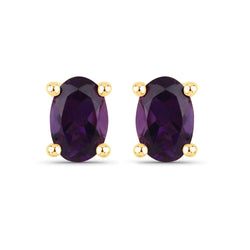 18K Yellow Gold Plated 0.84 Carat Genuine Amethyst .925 Sterling Silver Earrings