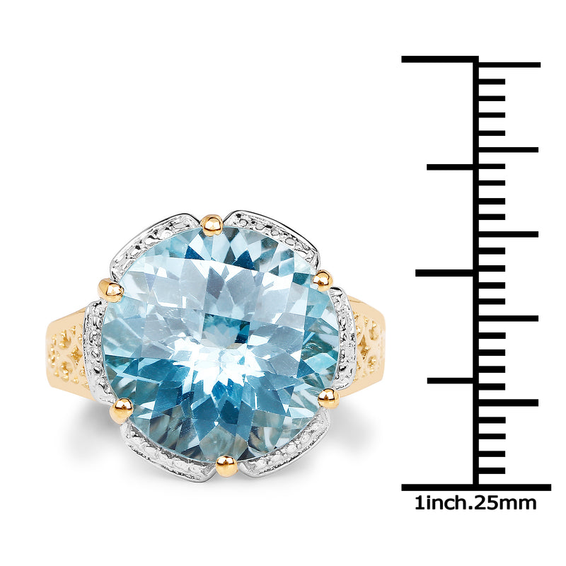 14K Yellow Gold Plated 14.15 Carat Genuine Blue Topaz .925 Sterling Silver Ring