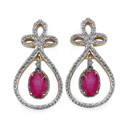 14K Yellow Gold Plated 1.12 Carat Genuine Ruby & White Diamond .925 Sterling Silver Earrings