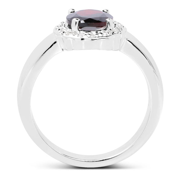 2.58 Carat Genuine  Garnet and White Topaz .925 Sterling Silver Ring
