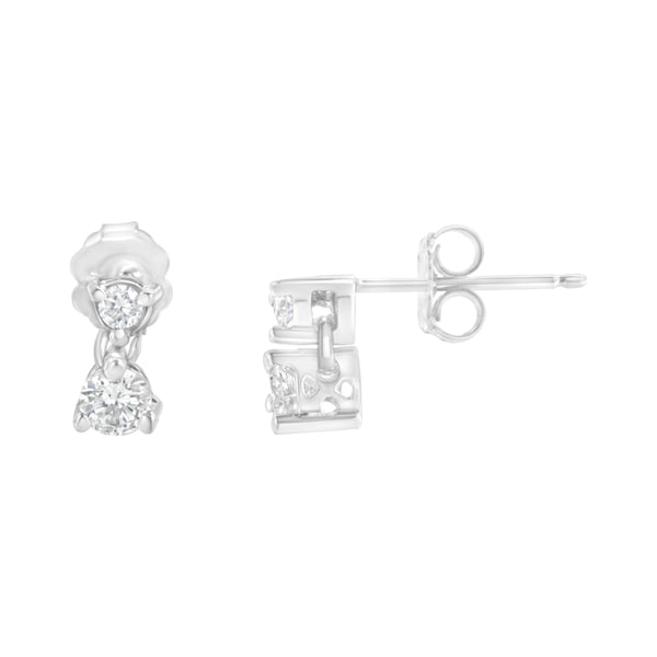 14K White Gold 1/3 cttw Double Diamond Stud Earrings (H-I Clarity, I1-I2 Color)