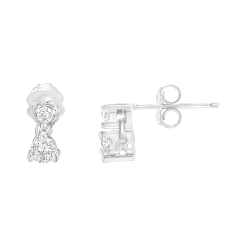 14K White Gold 1/3 cttw Double Diamond Stud Earrings (H-I Clarity, I1-I2 Color)