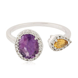 White Topaz Amethyst Citrine 925 Sterling Silver Between The Finger Ring Jewelry
