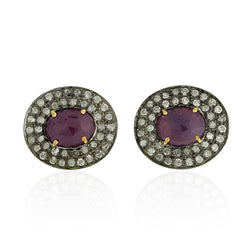 3.65ct Multi Sapphire Gold Pave Diamond Stud Earrings Sterling Silver Jewelry
