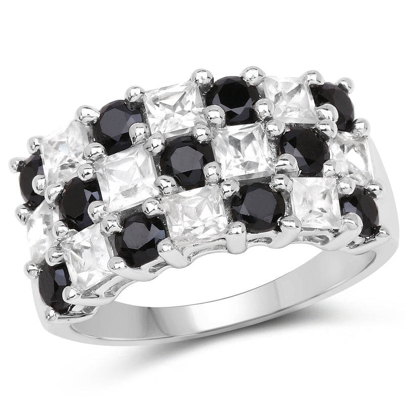 3.23 Carat Genuine White Topaz and Black Spinel .925 Sterling Silver Ring