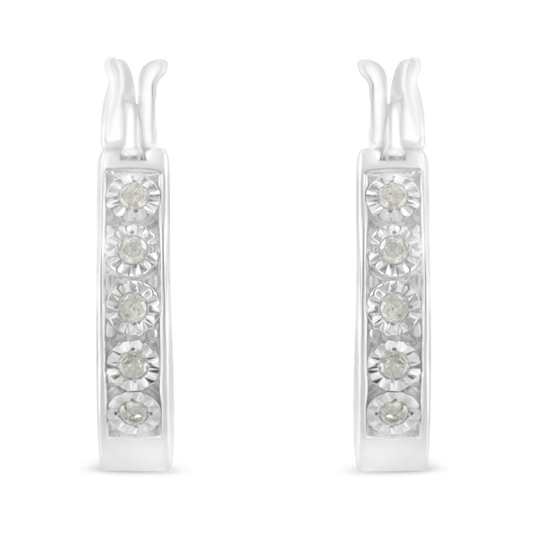 .925 Sterling Silver 1/10 Cttw Miracle Set Diamond Full Circle Hoop Earrings (I-J Color, I3 Clarity)