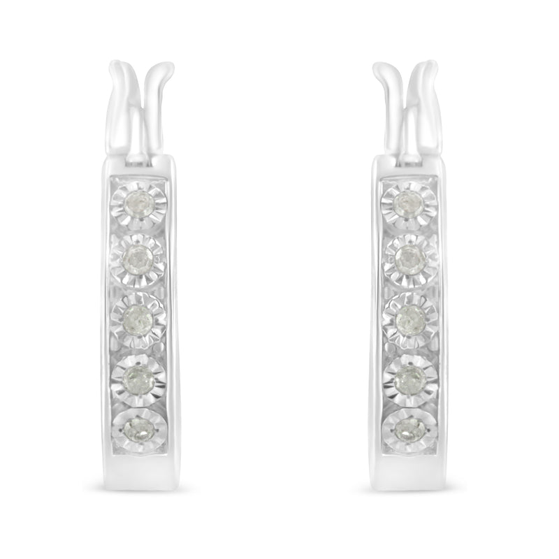 .925 Sterling Silver 1/10 Cttw Miracle Set Diamond Full Circle Hoop Earrings (I-J Color, I3 Clarity)