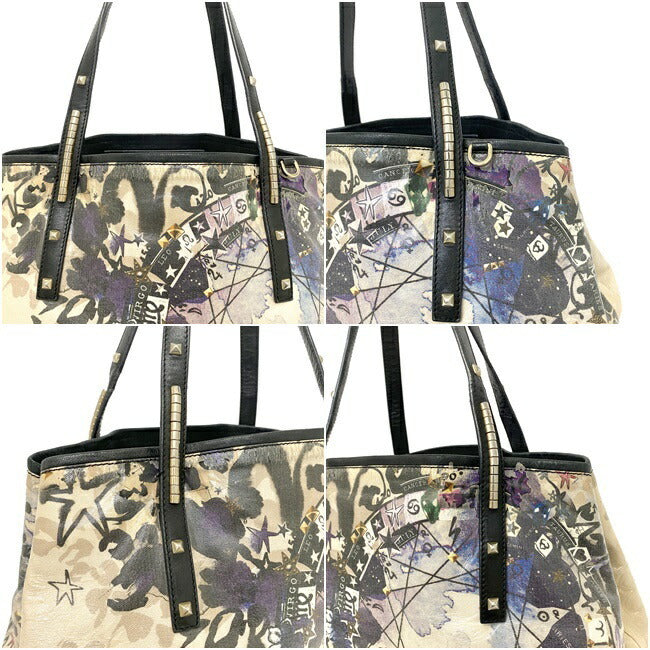 Jimmy Choo Black Purple Beige PVC Leather JIMMY CHOO Hand Multicolor Womens Tote Bag Studs