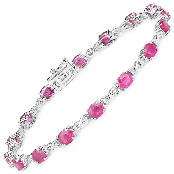 7.49 Carat Genuine Ruby and White Diamond 14K White Gold Bracelet