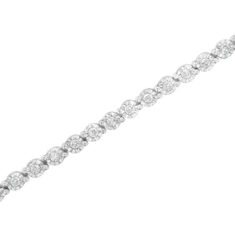 .925 Sterling Silver 1.0 Cttw Bezel-Set Round-cut Diamond Link Bracelet (I-J Color, I3 Clarity) - 7.25"