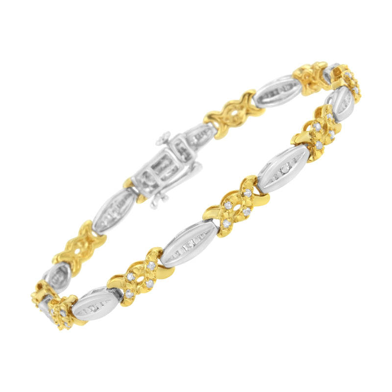 10K Yellow Gold Plated .925 Sterling Silver 1/2 cttw Channel Set Round-cut Diamond X Link Bracelet (I-J Color, I2-I3 Clarity) - Size 7.25"