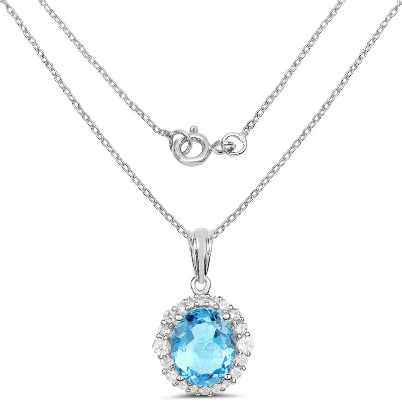 6.12 Carat Genuine Swiss Blue Topaz and White Topaz .925 Sterling Silver Pendant